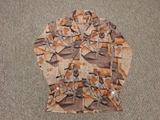 Vintage 70s Long Sleeve Button Palm Tree Art Abstract Shirt Nylon Acetate L