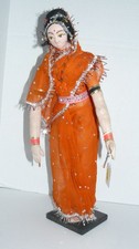 Handcrafted Indian Woman Doll Orange Intricate Beaded Sari Vintage