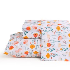 JSD Tulip Floral Sheet Set Full Size, 4 Piece Spring Printed Microfiber Bed S...