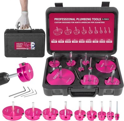 9PCS PVC Pipe Reamer Kit for Standard 1/2'' Drills, Fits 1/2'' to 4'' Pipes