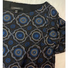 Nine West 100% Silk Medallion Print Dress 14  Black BlueGeometric Bird 14