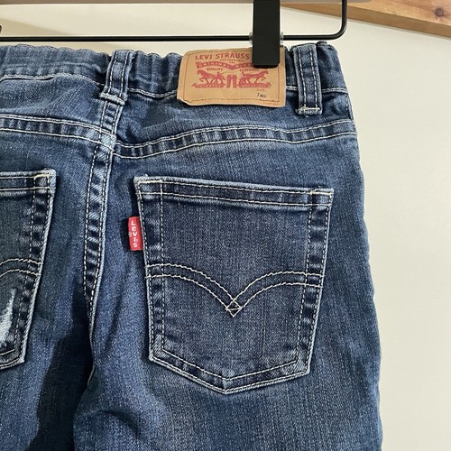Levi's 510 Skinny Distressed Jeans Girls Youth 7R Adjustable Waistband - Picture 5 of 9