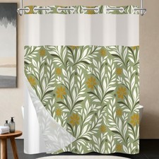 No Hook Shower Curtain with Snap Liner 71x74 Inch