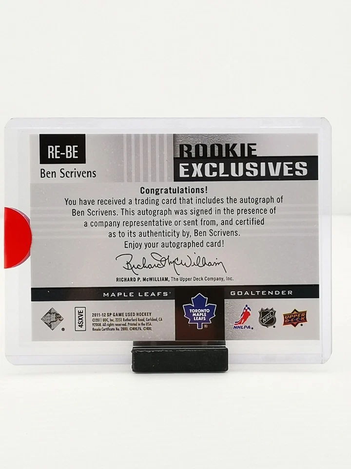 2011-12 SP Game Used Edition Rookie Exclusives /100 Ben Scrivens #RE-BE Auto RC - Image 4 of 4