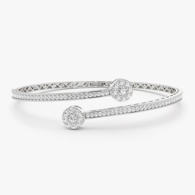 Open Cuff Bangle Bracelet 14K Gold Cluster Round Cut Lab Grown Diamond Bracelet
