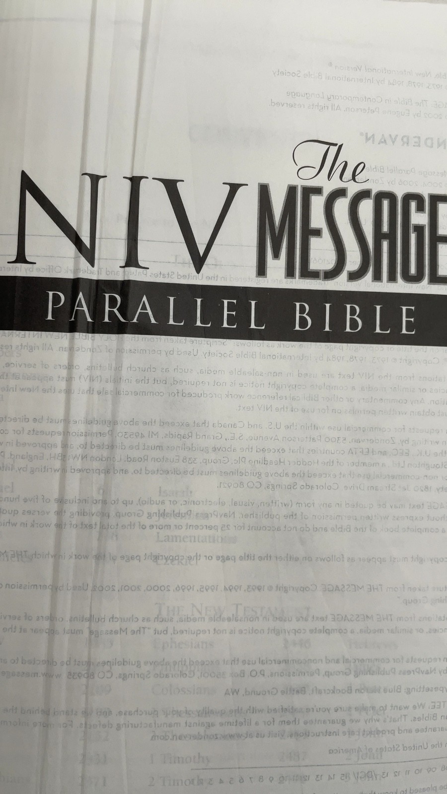 NIV/The Message Parallel Bible Eugene Peterson Hardcover 2006 | eBay