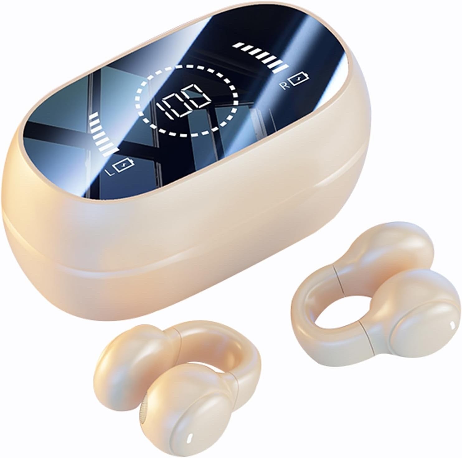 Wireless Clip On Bone Conduction Earbuds - Bluetooth Earclip Headphones with Ope