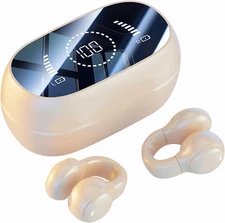 Wireless Clip On Bone Conduction Earbuds - Bluetooth Earclip Headphones with Ope