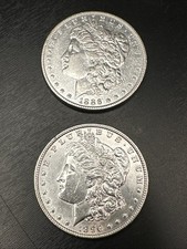 TWO 1886-P + 1896-P Morgan Silver Dollars 90%