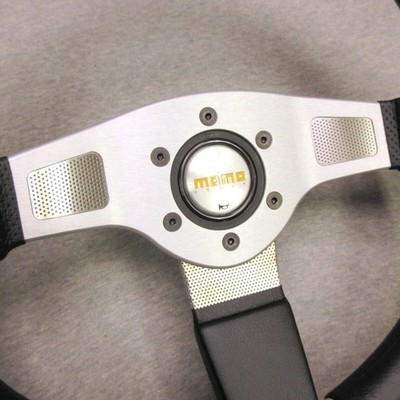 MOMO NET 350mm Leather Steering Wheel Silver JDM Miata NA NB R32