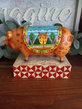 Jim Shore Pig Figurine Quilt Country Heritage Enesco Heartwood Creek 117142 2003