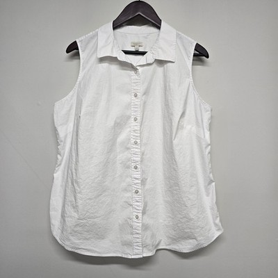 Talbots Sleeveless Shirt Women 2X White Cotton Stretch Button Down Classic Prep