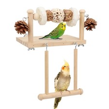 Bird Perch Wooden Platform Bird Swing Chew Toys Play Gyms Exercise Stands Han...