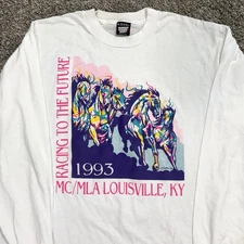 Vintage 90s Screen Stars Horse Racing Colorful Graphic T Shirt XL Kentucky 1993