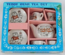 1982 Vintage Shackman TEDDY BEAR TEA SET 8 PCS Miniature Porcelain NIB