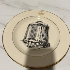 Set Of 4 Gold Trim Pictured Hyatt Regency Hotel Dinner Plates