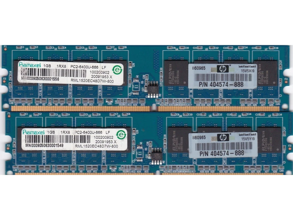 2GB 2x1GB PC2-6400 DDR2-800 RAMAXEL RML1520EC48D7W-800 MEMORY KIT HP 404574-888 - Image 2 of 3
