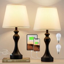Dimmable Touch Lamps Set of 2 with USB for Bedroom  Nightstand White  Black 