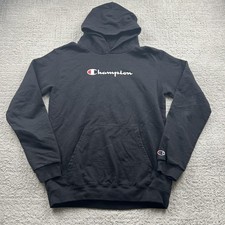 Champion Hoodie Youth XL Black Eco Authentic Script Logo Pullover Sweatshirt