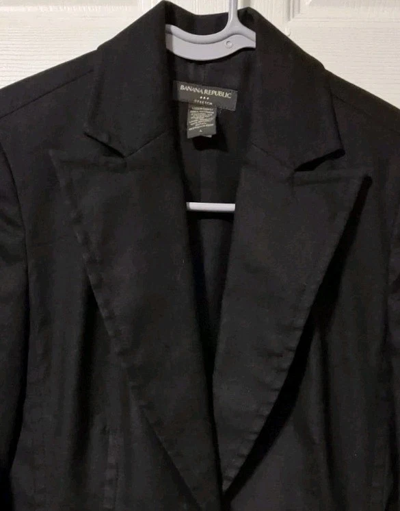 Blazer Banana Republic Mujer 4 Negro Mezcla de Lino Chaqueta Clásica Carrera Preppy Foto 2 de 4