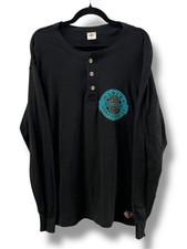 Vintage 80s Harley Davidson Henley Long Sleeve Shirt 3D Emblem Motorcycle Sz Med