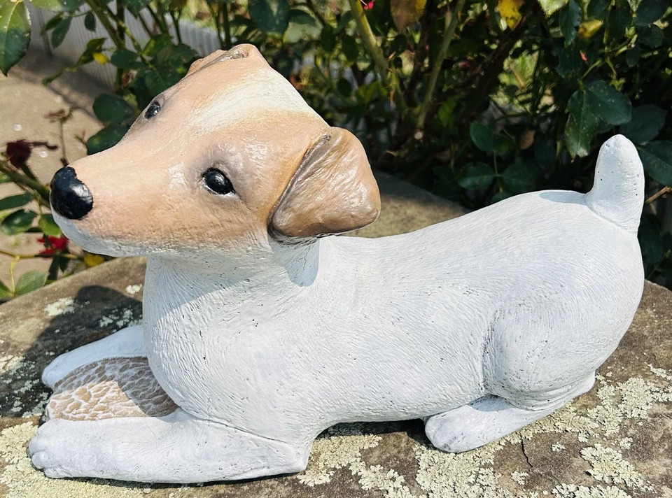 Perro Jack Russell Terrier, Estatua de Jardín de Piedra Fundida Hecha a Mano - NUEVO Foto 2 de 4