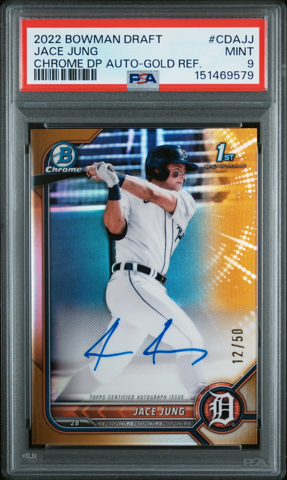 2022 BOWMAN DRAFT CHROME DRAFT PICK AUTOS #CDAJJ JACE JUNG 12/50 PSA 9 AUTO