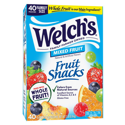 Welch's Fruit Snacks,Mixed Fruit, 40 Count ,0.8oz Snack ,Gluten Free