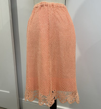 VTG 70s Thums Up Crochet Skirt Womens Peach Lace Lined Boho Cottagecore Midi