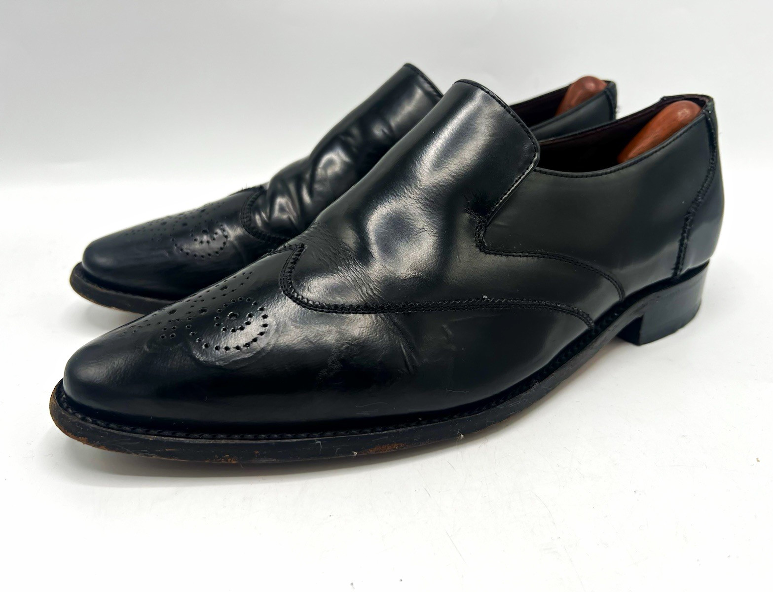 Samuel Windsor Handmade Black Leather Brogue Slip On Shoes Mens UK10 Formal