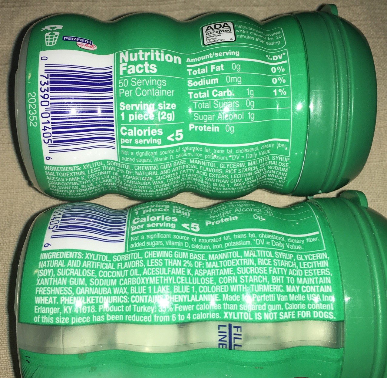 3 Mentos Pure Fresh Sugar Free Chewing Gum with Xylitol Spearmint 50 Pieces Each