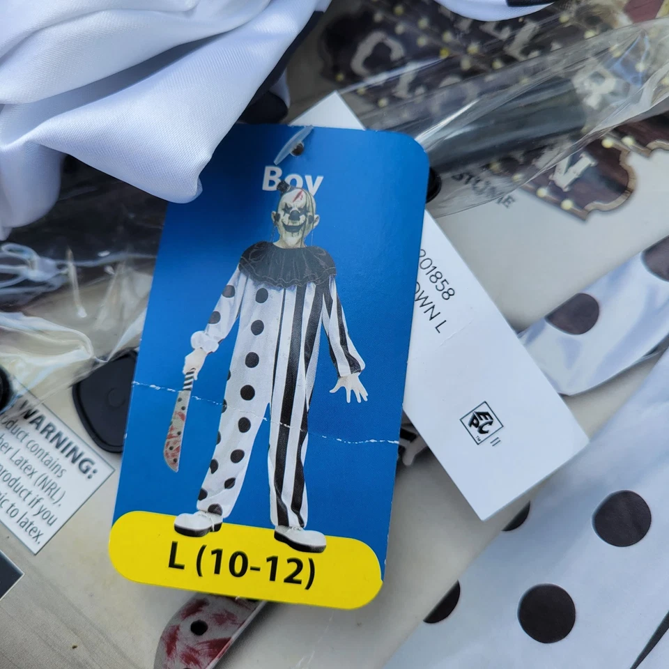 Fun World Boys Child Killer Clown Costume Jumpsuit & Latex Full Mask Large 10-12 - Image 3 of 4