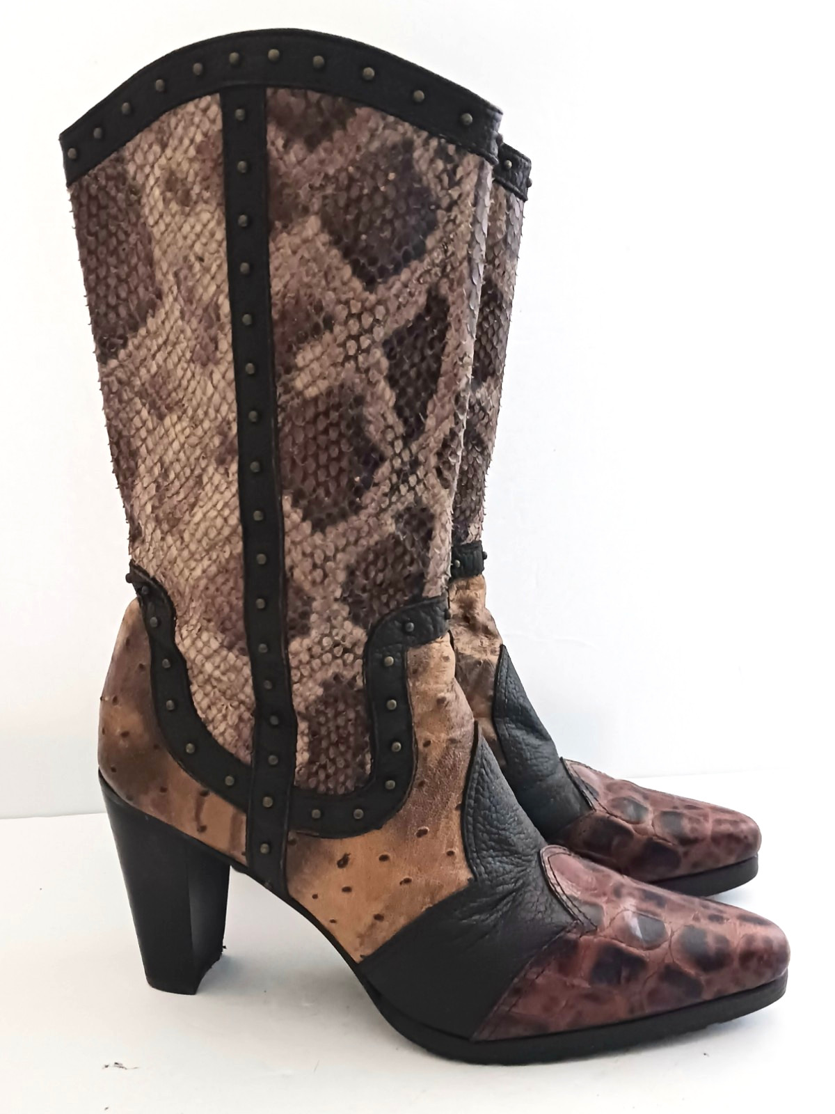 Stuart Weitzman Stampede Brown Croco Python Ostri… - image 4