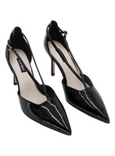 Nine West Collae T-Strap Pointed Toe Pumps Black Patent 3.5" Heel Size 8M