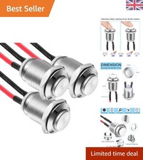 3 Pcs Waterproof Self-Locking Stainless Steel Push Button Switches -  Rated