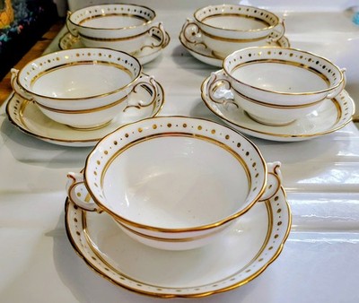 Adderleys England Adderley Bullion Soup Cups Double Handle Antique Gold Set Of 5