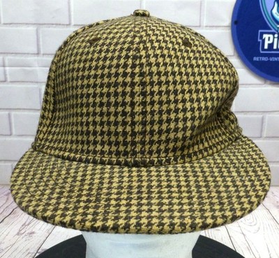 Rare Houndstooth Baseball Cap By HYP Adjustable Fit Brown/Yellow Wool Blend