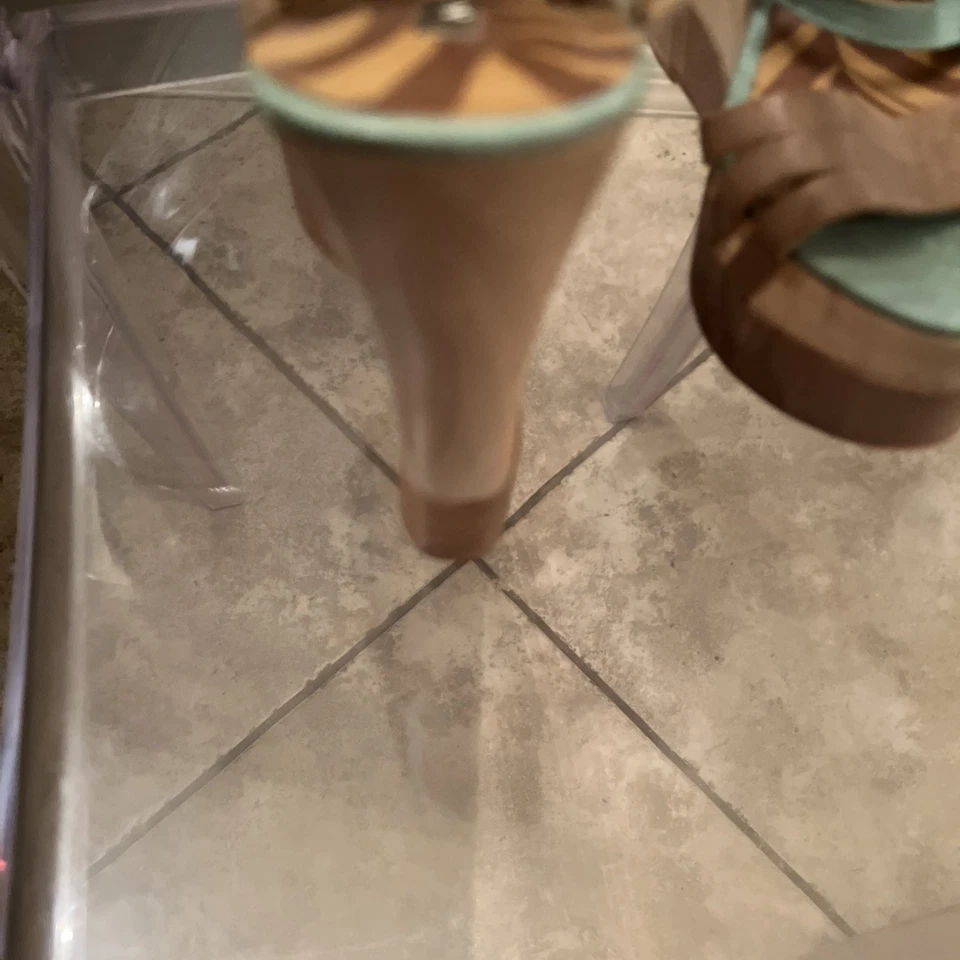 Sandalias de tacón MATIKO para mujer color topo cuero menta hebilla cuña correa al tobillo talla 7,5 Foto 4 de 4