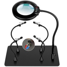 Soldering Helping Hands 12X Magnifying Glass with light and Stand PCB Holder,...