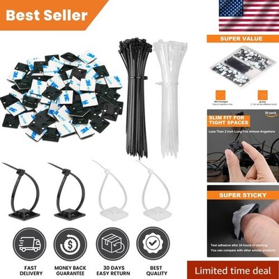 Innovative 30-Pack Self-Adhesive Zip Tie Mounts with 8-Inch Ties & High Strength