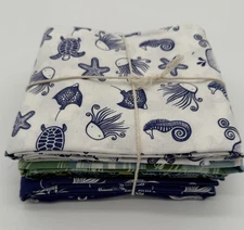 Dear Stella Wee Gallery Ocean Fish Seahorse Quilt Fabric Pack Of 4 Yds Blue
