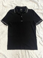A X Armani Exchange Men Short Sleeve Contrast Logo Polo Shirt, Black, M