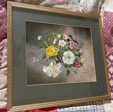 Vintage Framed Floral Print 1968 - Signed John Lancaster 16in x 14.5in