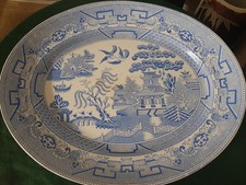 Large Vintage Bristol  Ware Willow Pattern  Blue & White Meat Platter