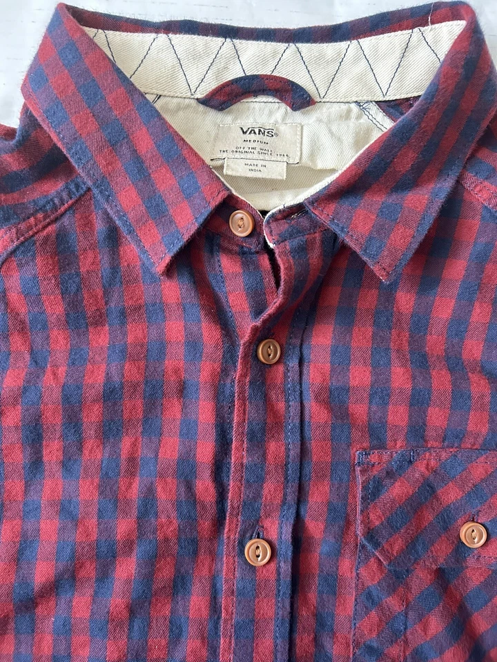 DOS Vans Off The Wall Jóvenes Niños Med LS Cuadros Abotonados Polos Camisa Roja Foto 3 de 4