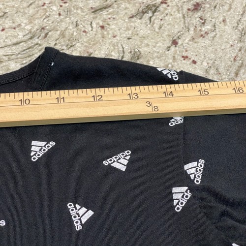 Adidas Kids Unisex Black Tee Shirt All Over Print Logo Size M 10/12 - Picture 7 of 9