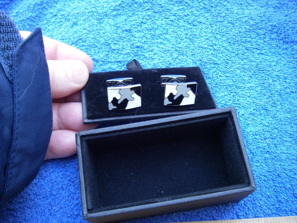 Fino Par de Gemelos Esmaltados Camuflaje Firmados RAVI RATAN-CON CAJA-SIN RESERVA Foto 3 de 4