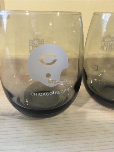 Set 4 Vintage CHICAGO BEARS Smokey Glass Tumblers Rocks Highball Glasses 12 Oz - Picture 2 of 3