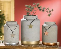 Vase Blumenvase Zement Halsvase Mit Metallstern 3Er Set - Gilde