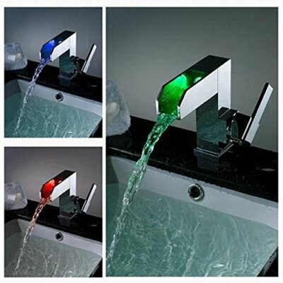 Chrome LED Waterfall Colors Changing Bathroom Basin Mixer Sink Faucet - HDD728